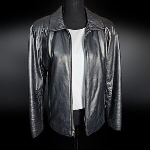 Damselle Metallic Lambs Leather Minimalist Jacket, Small, Zip Close, Collar SOFT